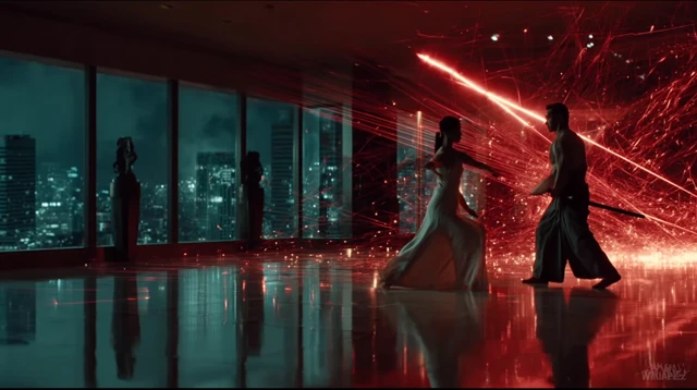 Mystical Combat Scene Night City Film