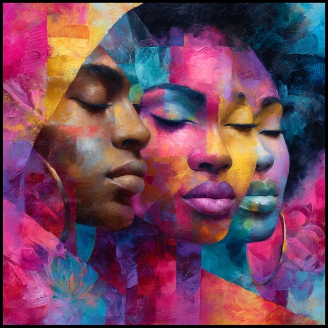 Cubist Art of African American Mother and Children