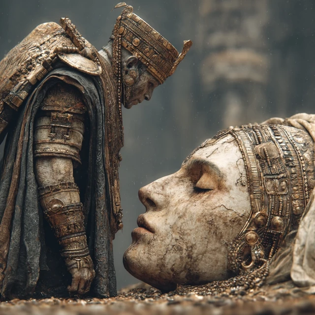 Priest Mourns Goddess Ancient Scene