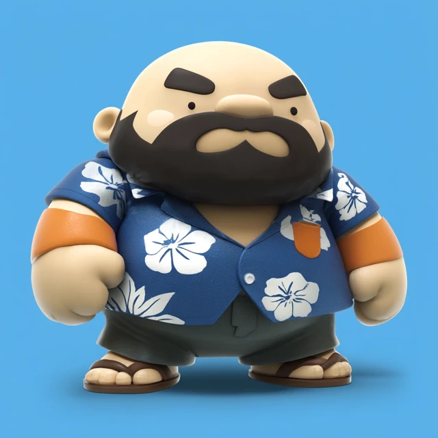 Cartoon Bald Bearded Man in Hawaiian Shirt
