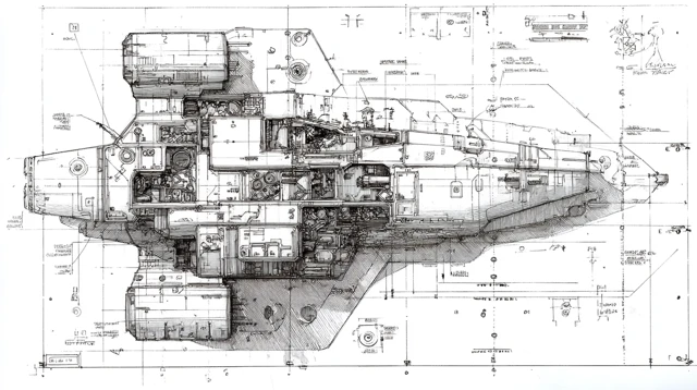 SciFi Ship Architectural Drawing Top View