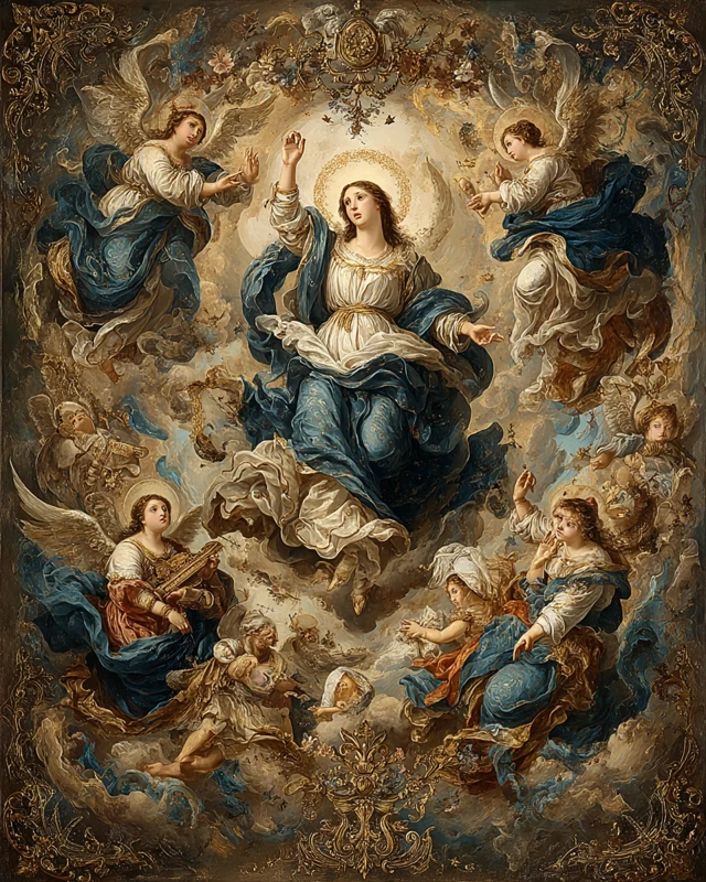 Immaculate Mary Painting Baroque Angels