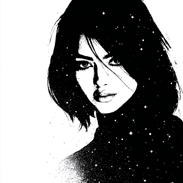 Manga Girl Black Hair Freckles and Stars