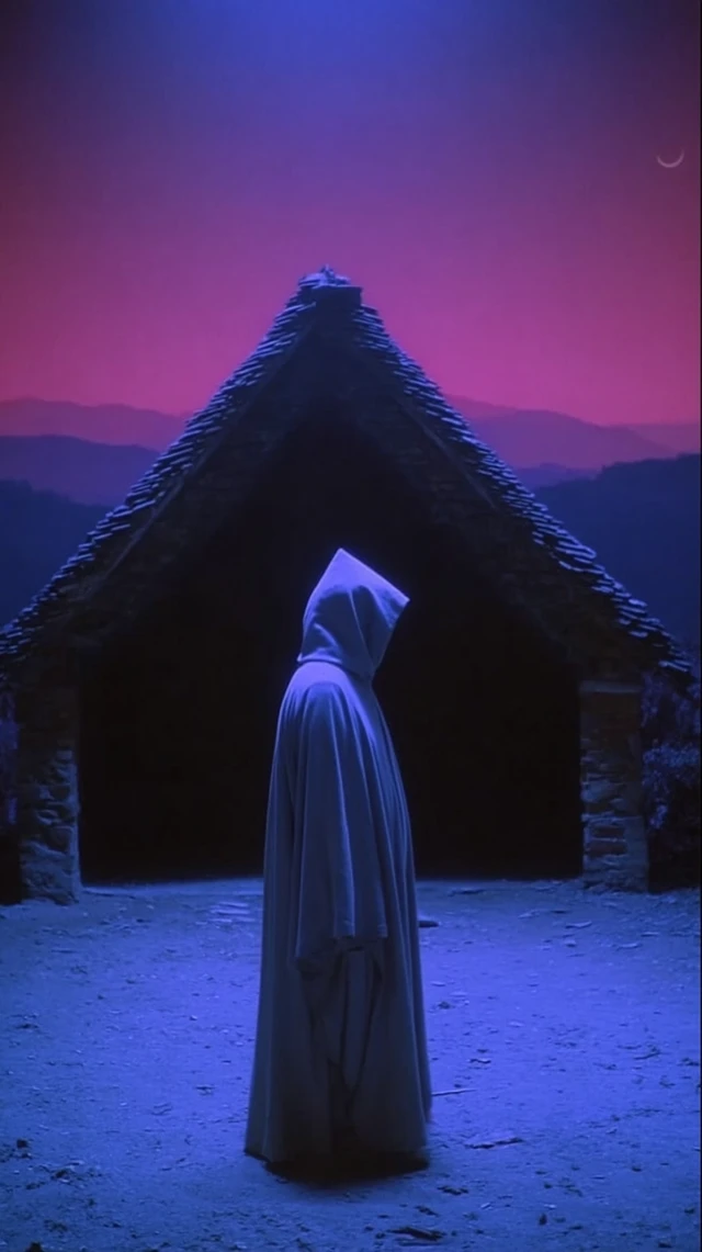 Mystic Scene with Robed Figure and Pyramid Surreal