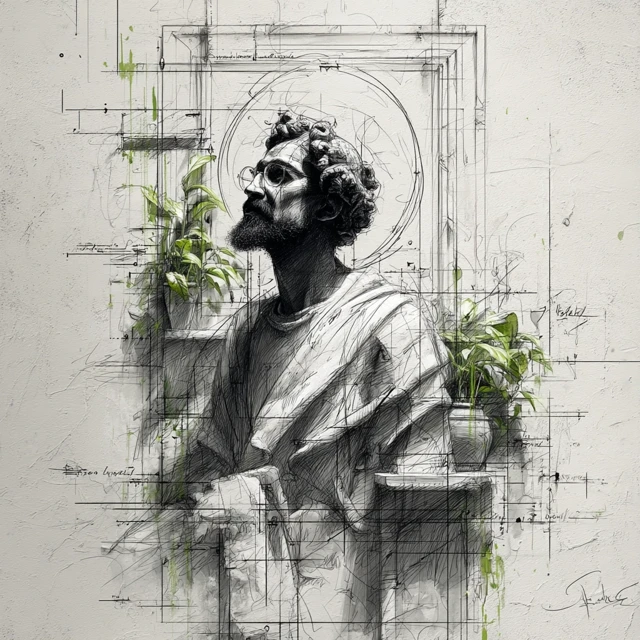 Michelangelo Sketch Elegant Poster Black and White