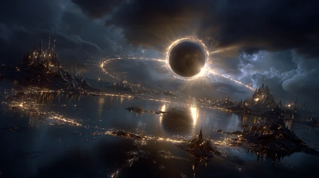 Cosmic Void Dying Star and Black Sphere