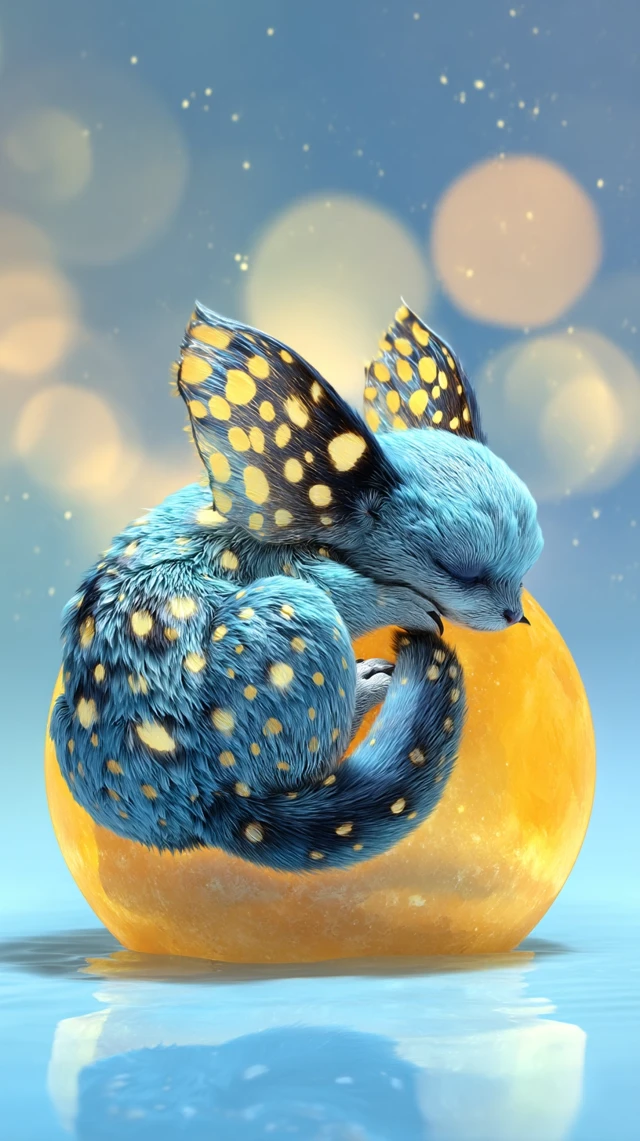 Dreamy Creature Resting on a Glowing Orb