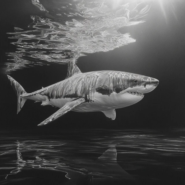 Great White Shark Underwater Hyperrealistic Drawing