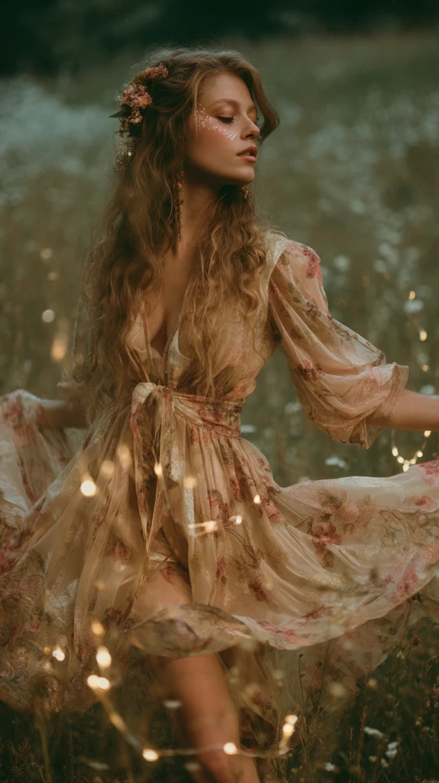 Fairycore Girl Dances in a Meadow Ethereal Tones