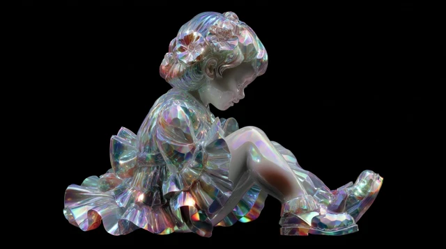 3D Pop Mart Toy: Crystal Girl and Bunny Sculpture