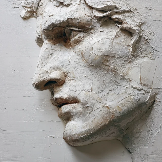 Pallet Knife Portrait Strong Man Face White Canvas