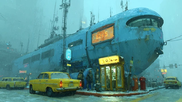 Retro Futuristic Scene Misty Streets and Neon Lights