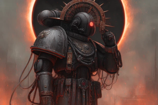 Machine Priest Beneath a Molten Eclipse