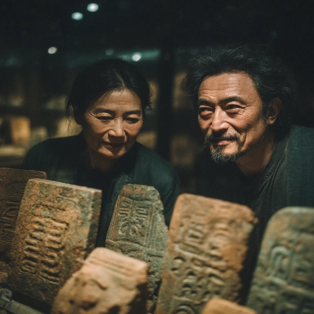 Chinese Couple at Sanxingdui Museum Exploring History