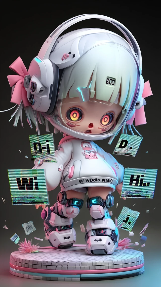 Chibi Robot Girl Glitch Art 3D