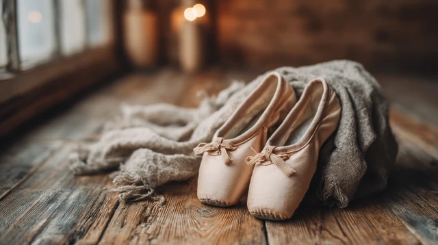 Ballet Shoes on Wooden Floor