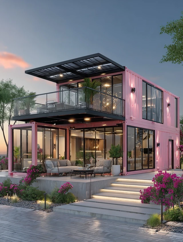 Modern Container House with Terrace and Balconies