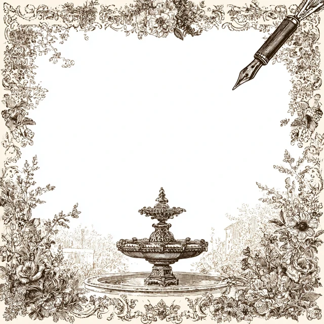 Edwardian Sewing Circle Invitation Floral Border Clipart