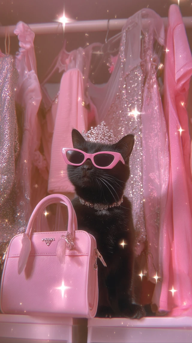Glamorous Black Cat in Pink Paradise