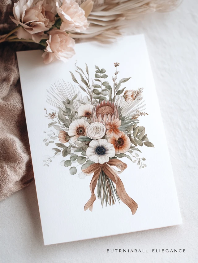 Watercolor Bouquet Wedding Illustration Dried Flowers