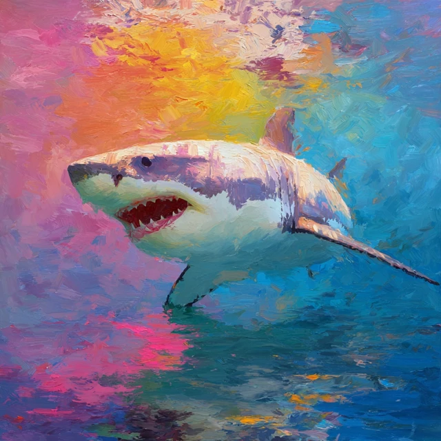Great White Shark Impressionist Painting