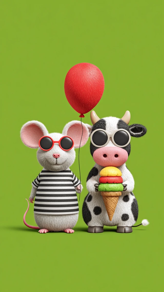 Mouse and Cow Fun Playful Illustration