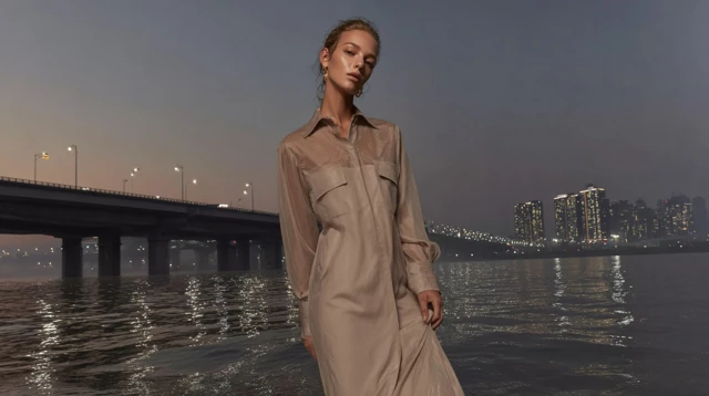 Fashion Photo Model in Seoul Han River at Twilight
