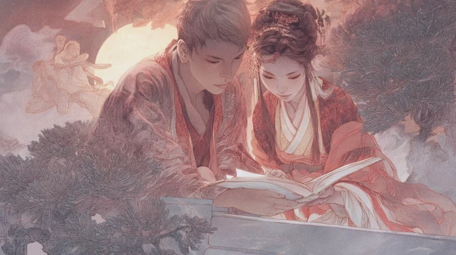 Song Dynasty Lovers Reading Poetry in Jiangnan