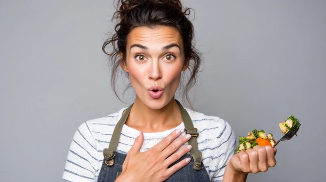 Woman Enjoying Healthy Food Roasted Veggies