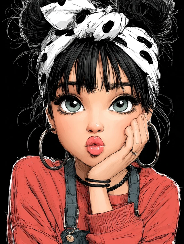 Adorable Girl Illustration: Pop Art, Keith Haring Style