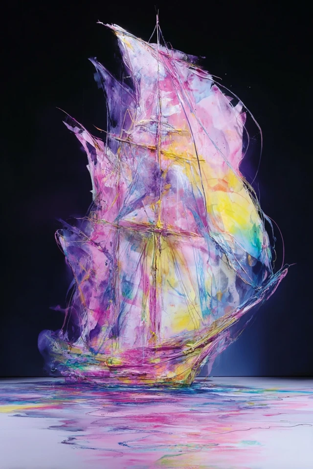 Abstract Colorful Sailboat Painting