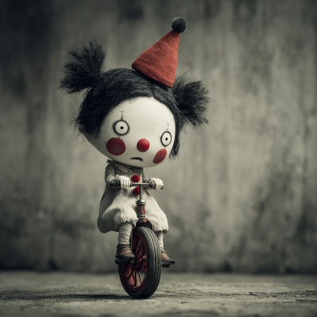 Sad Clown Girl on Unicycle Art by Mark Ryden