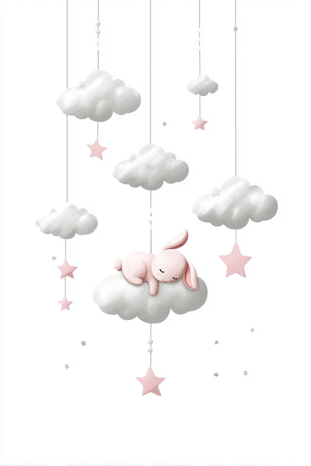 Cute Baby Nursery Art Pink Bunny and Clouds
