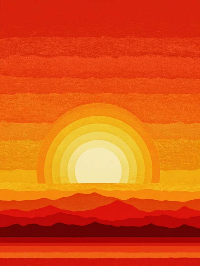 Sunset Illustration Minimalism Colorful Fauvism