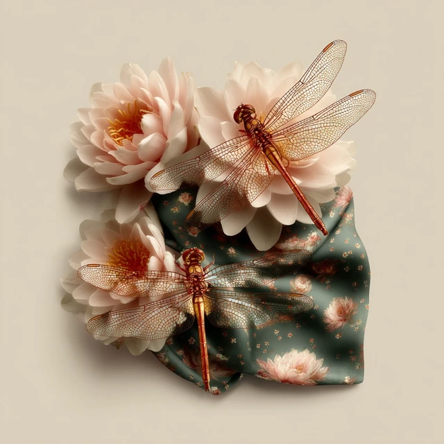 Dragonflies and Flowers Floral Art Illustration