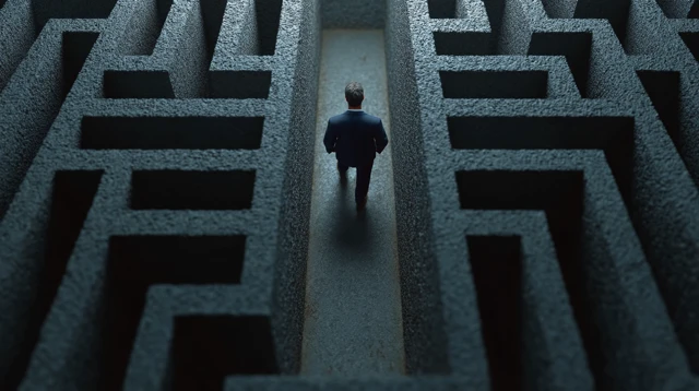 Businessman in a Maze Business Challenges