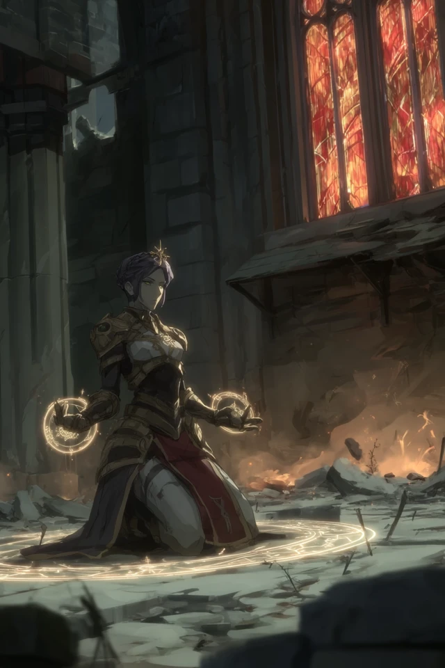 Armored Seer in Ruined Chapel Fantasy Art