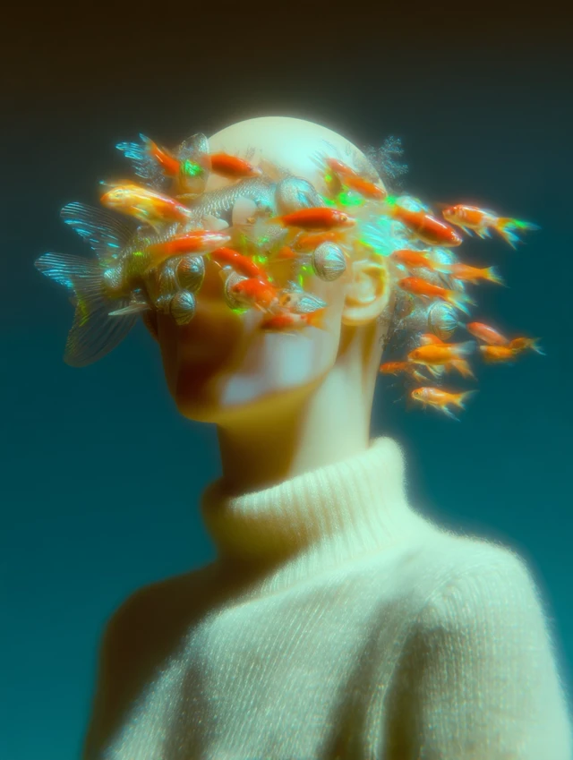 Bubble Fish Head Portrait Surreal