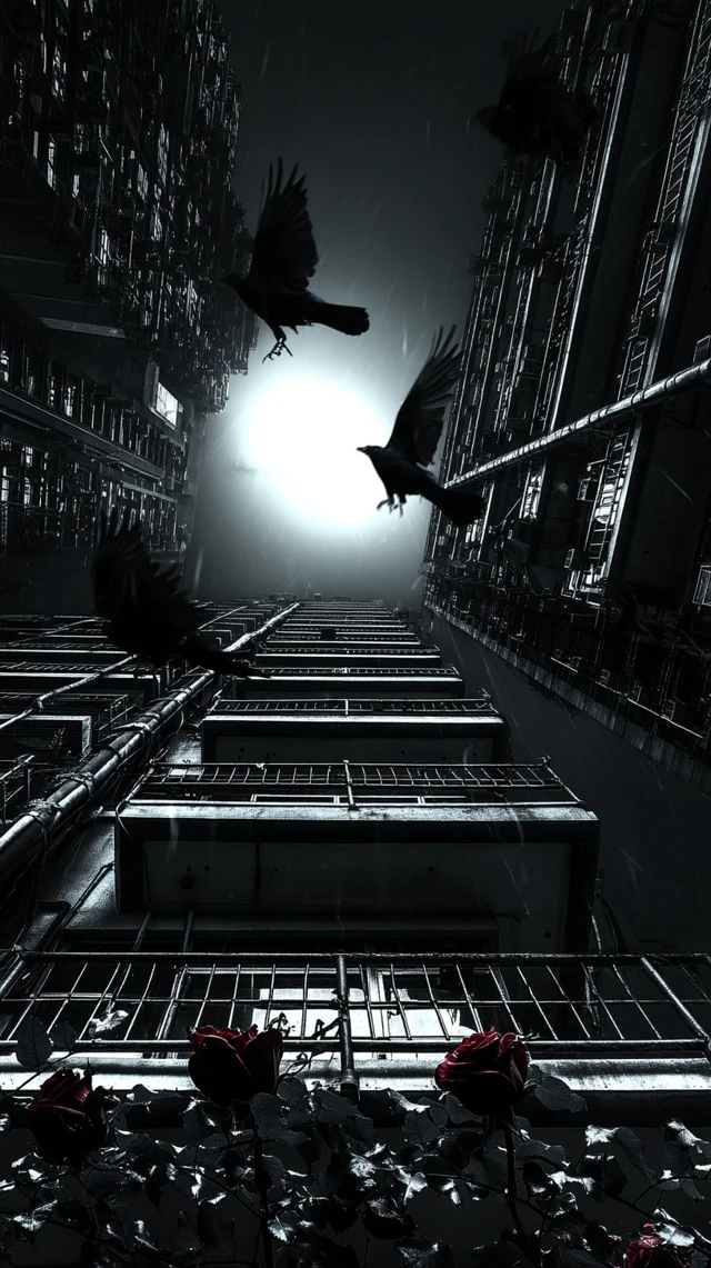 Ravens Over High-Rise: Dark Cityscape