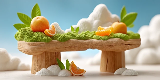 Abstract Wooden Table Garden with Citrus Fruits