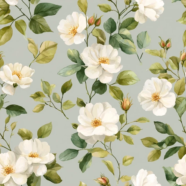 White Rose Floral Seamless Pattern Watercolor Design
