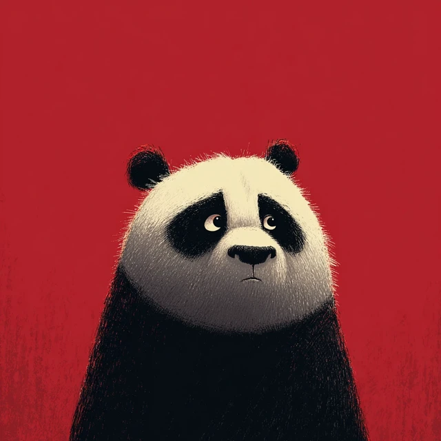 Panda in Straw Hat Painting