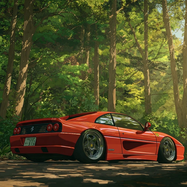 Ferrari F355 Anime Retro Forest Drive