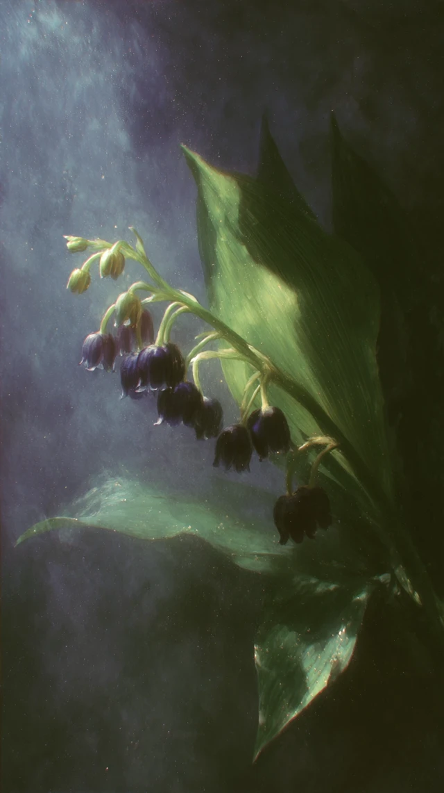 Dreamy Lily of the Valley Flowers in Midnight Blue