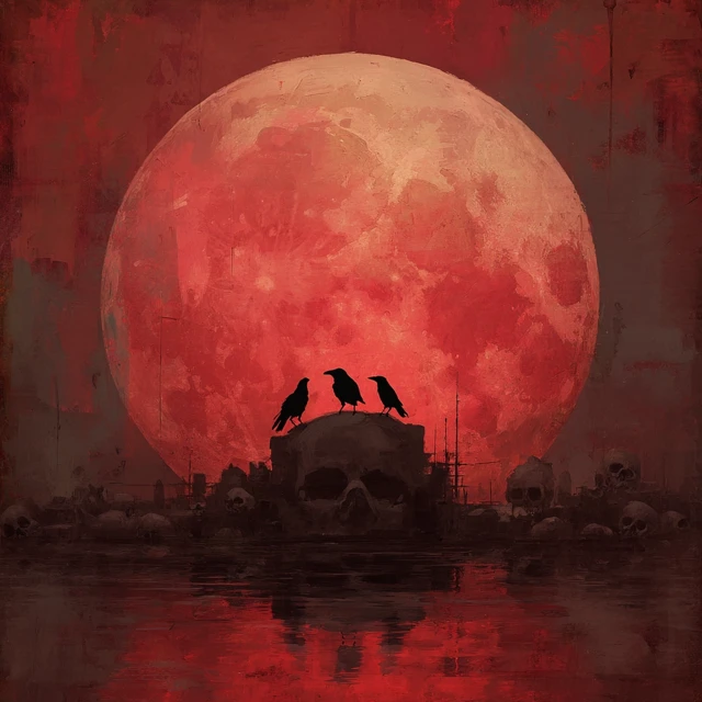 Crows on Skulls Eerie Digital Painting