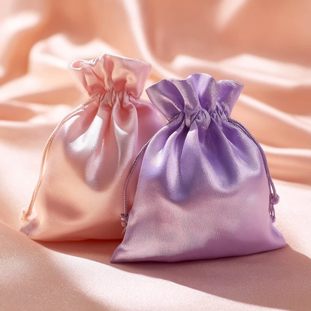 Satin Drawstring Pouches Blush Pink Lavender Purple