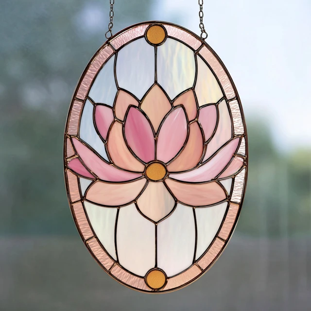 Stained Glass Lily Suncatcher Panel Minimalist Floral Design