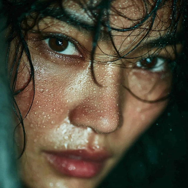 Emotional Asian Woman in the Rain Ultra Realistic Portrait