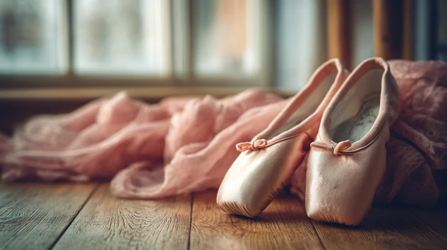 Ballet Shoes on Wooden Floor Studio Lighting