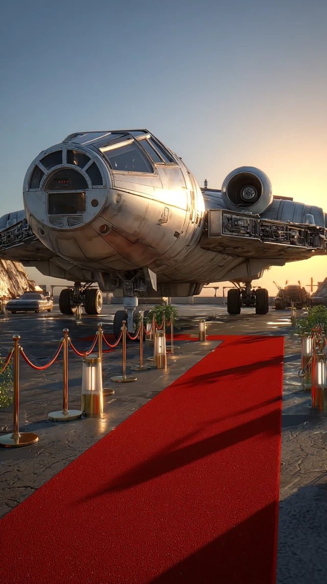 Millennium Falcon Landing Sunset Retro Futuristic
